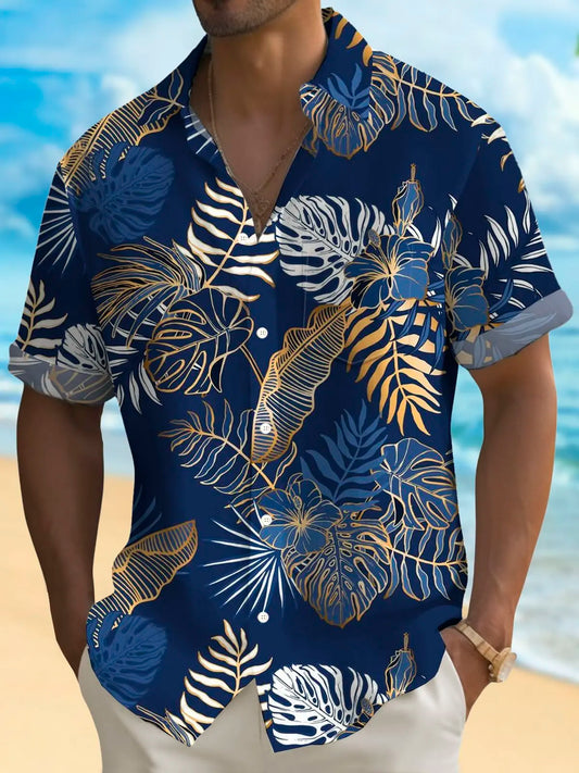 Hawaiian Print Men's Shirt Casual Summer Turndown Short Sleeve Shirt