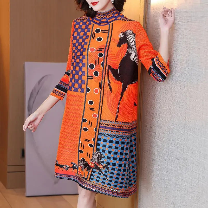 pleated Loose Fit Long one-piece dress gown