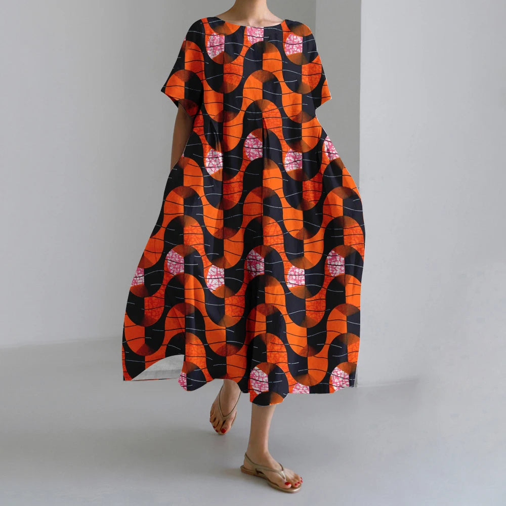 Summer Vintage Ethnic Printed Women Oversized Casual Loose Vacation Dress