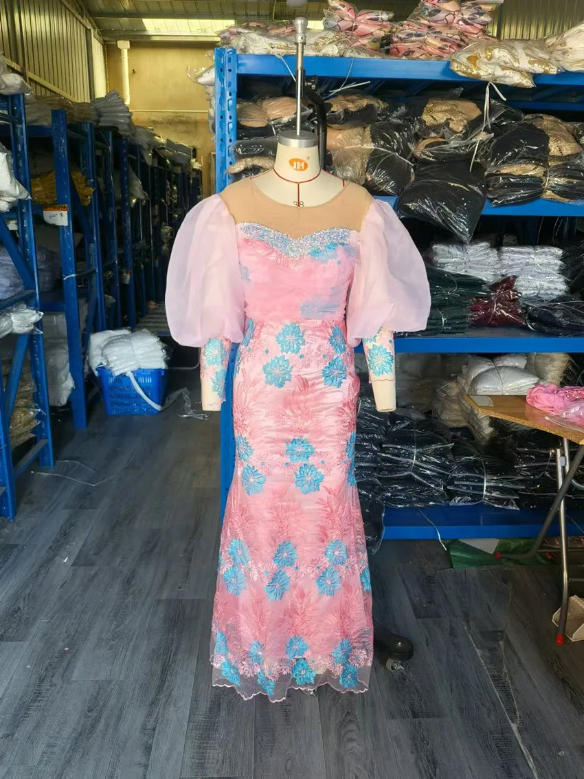 plus size women's Long floor-length pink dress evening fishtail skirt Denicy