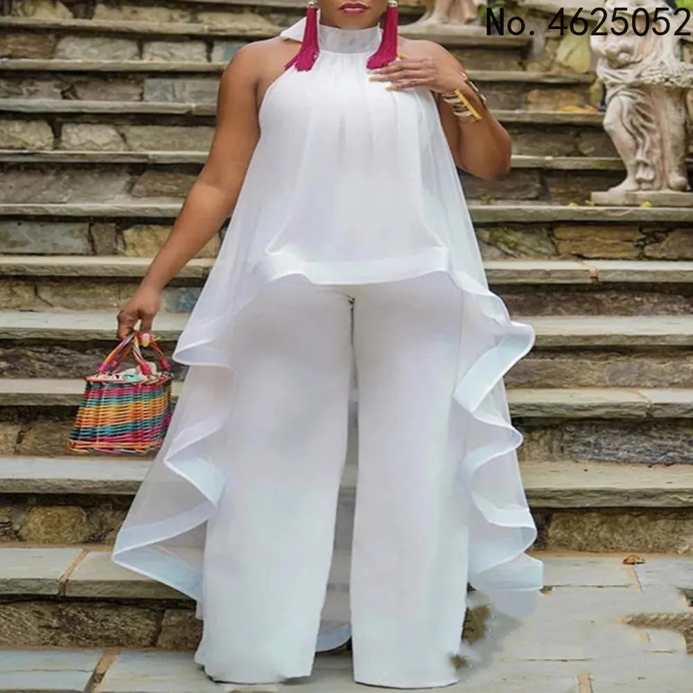2 Piece Set Chiffon Tops + Pants Trousers Suits Party Dresses Lady