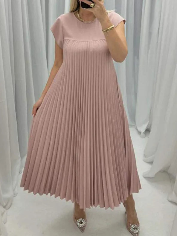 Long Dress Summer O-Neck Sleeveless Pleated Maxi Women's Dress
