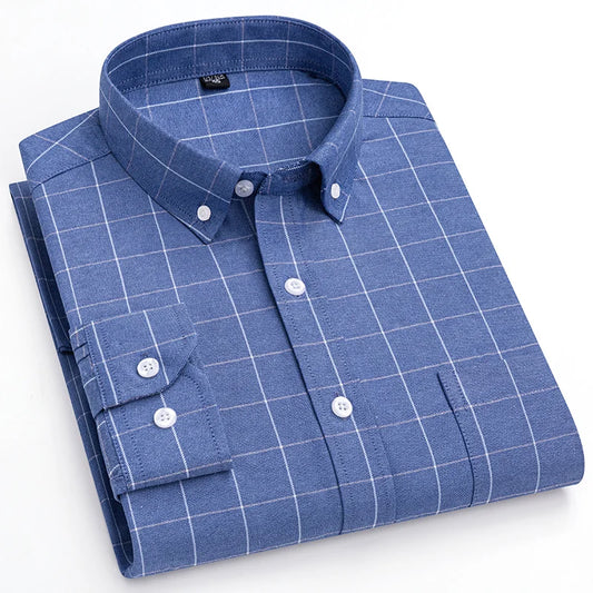 Oxford Men Striped Plaid Shirts