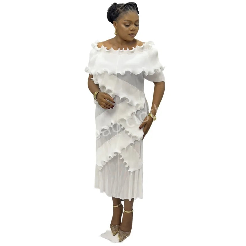 Pleated Dress Women Spliced One-shoulder Loose