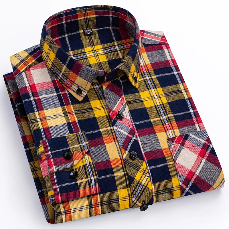 Red and Green long-sleeve shirts men slim fit casual plaid