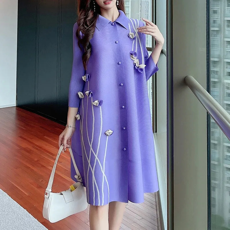 Pleated Women's Spring Cardigan Dress Pleated Dress