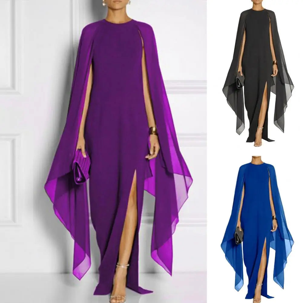 Women Gown Dress Chiffon Maxi Dress  Irregular Shawl Party Gown