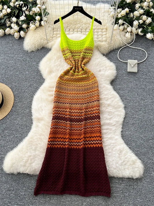 Beachwear Dress Spaghetti Strap Sleeveless Summer Women Vacation  Long Dress