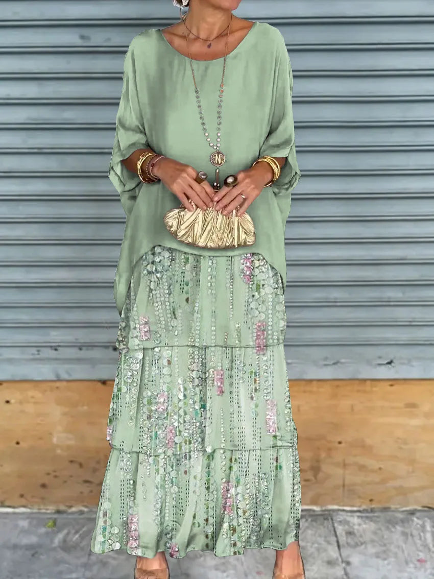 Women's Elegant Long Dress Fashion Round Neck Bat Sleeves Plus Size
