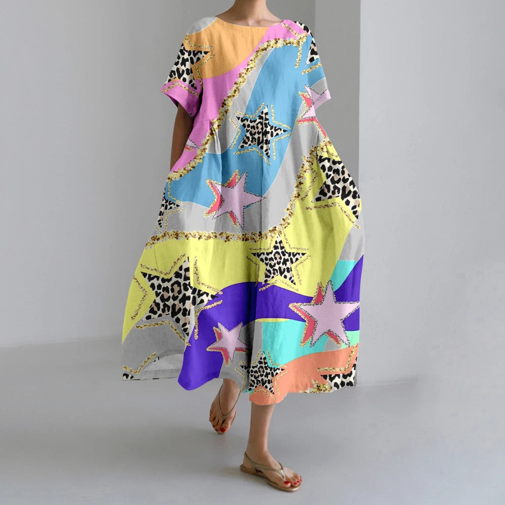 Summer Vintage Ethnic Printed Women Oversized Casual Loose Vacation Dress