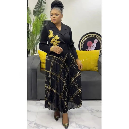 Pleats Dresses Printed Suit Collar Loose Women's Dress