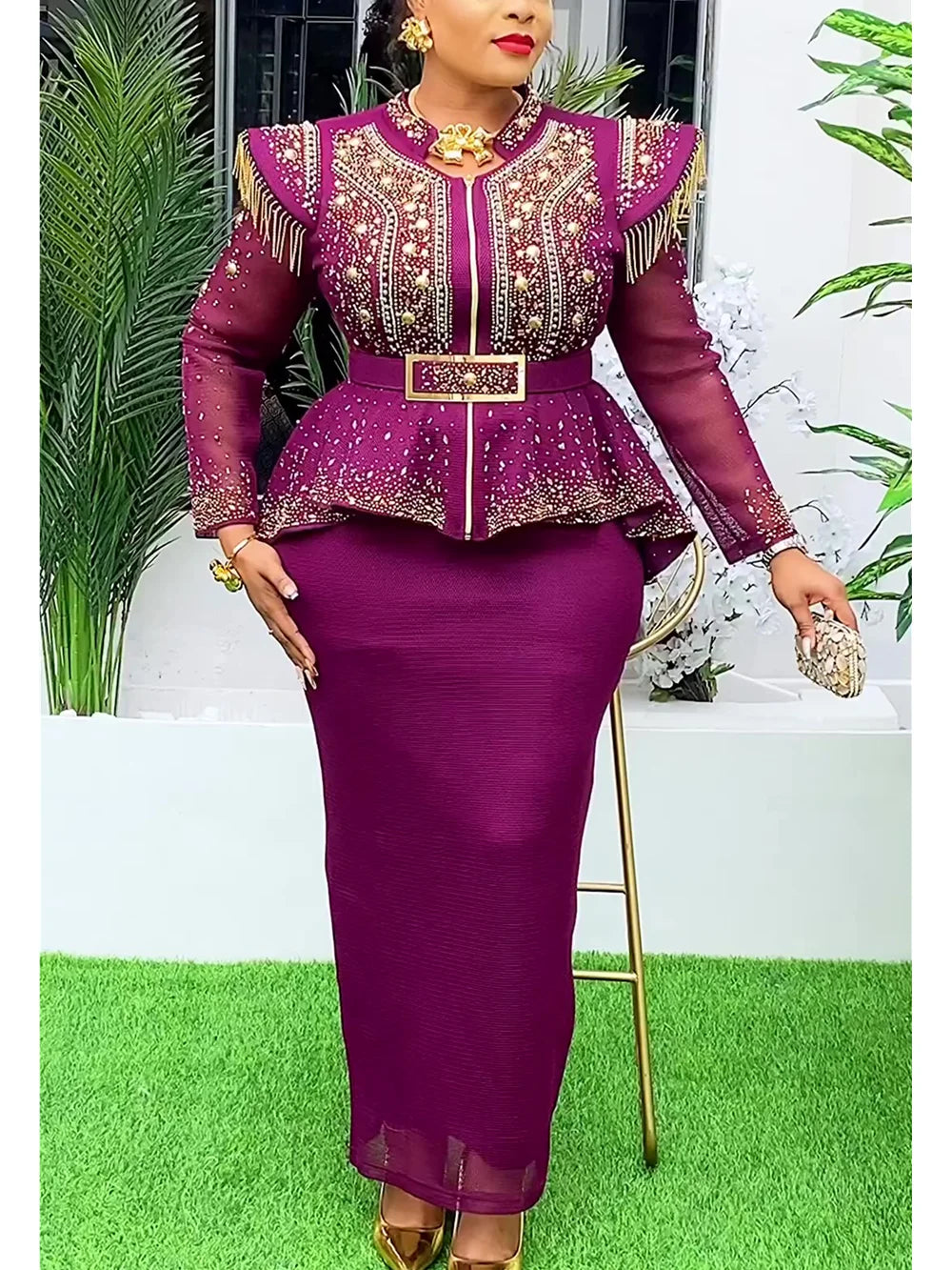 Women 2 PCS Sets Tops And Skirts Suits  Outfits Gown Plus Size Wedding Party Dresses