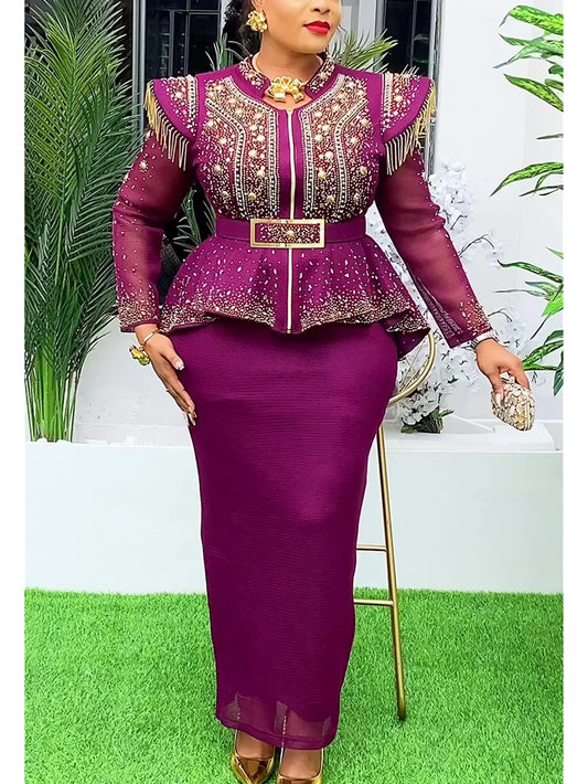 Women 2 PCS Sets Tops And Skirts Suits  Outfits Gown Plus Size Wedding Party Dresses