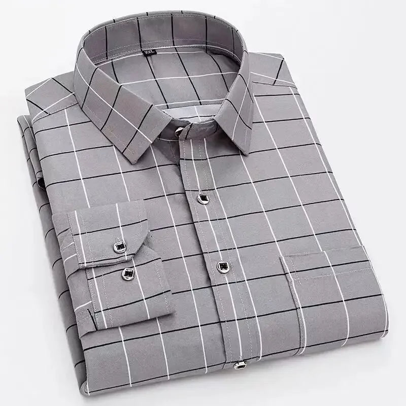 Men's Casual Shirts Classic Black White Striped Long Sleeve Shirts