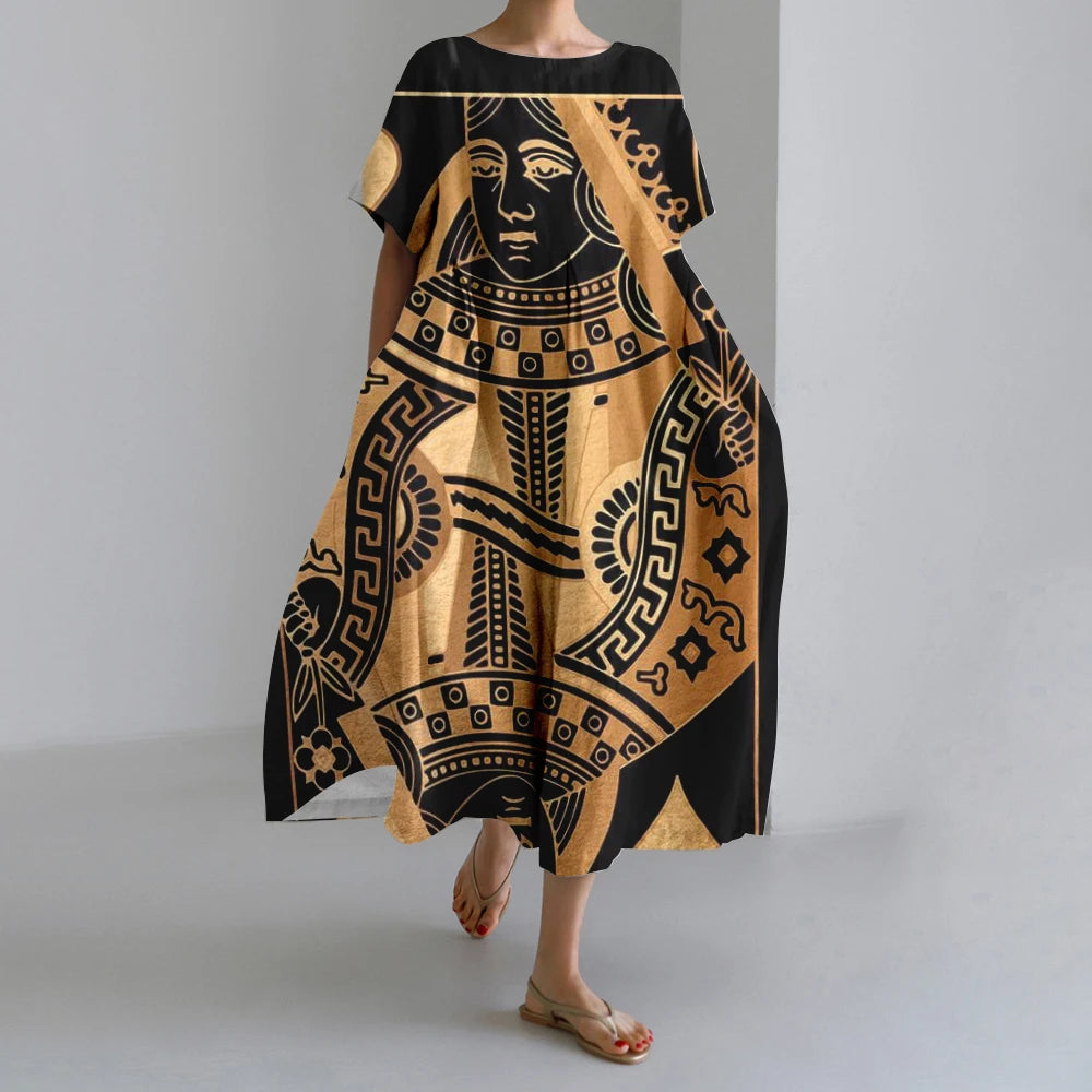 Summer Vintage Ethnic Printed Women Oversized Casual Loose Vacation Dress