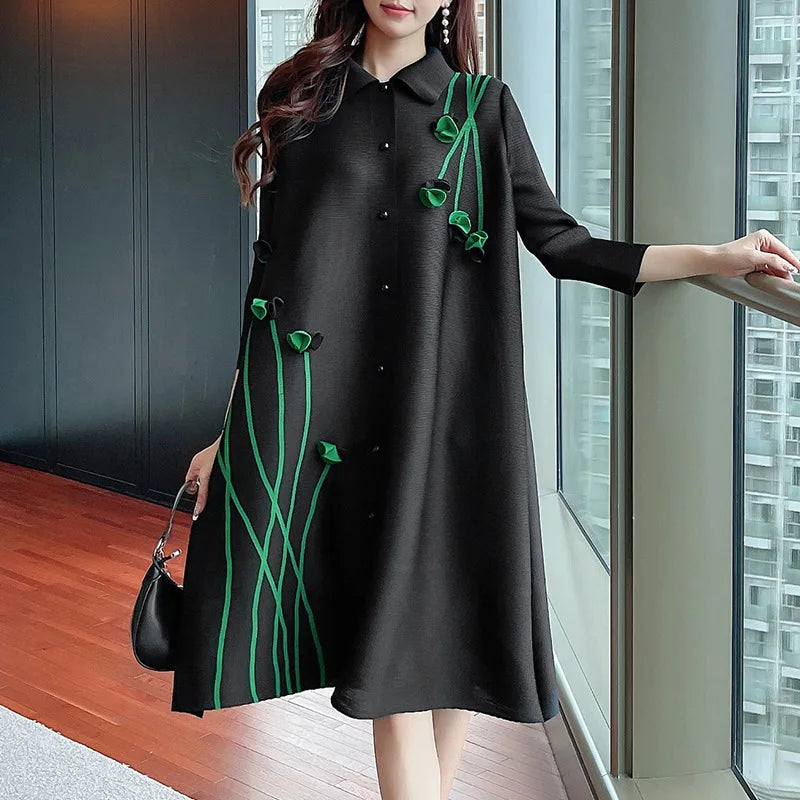Pleated Women's Spring Cardigan Dress Pleated Dress