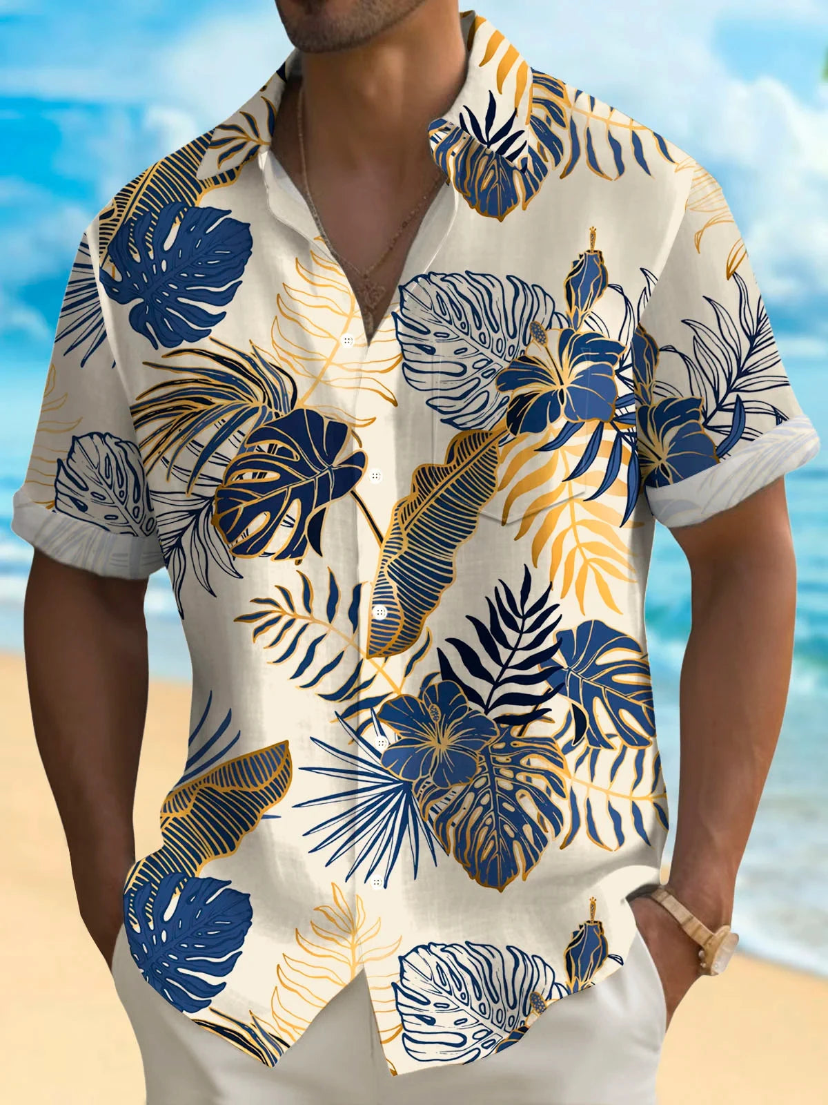 Hawaiian Print Men's Shirt Casual Summer Turndown Short Sleeve Shirt