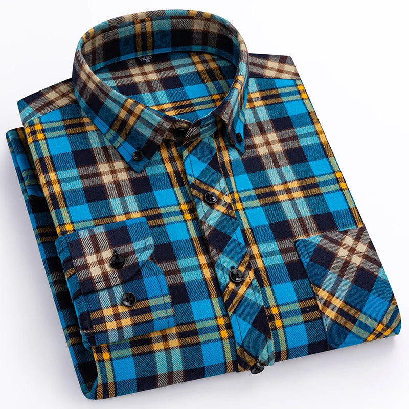 Red and Green long-sleeve shirts men slim fit casual plaid