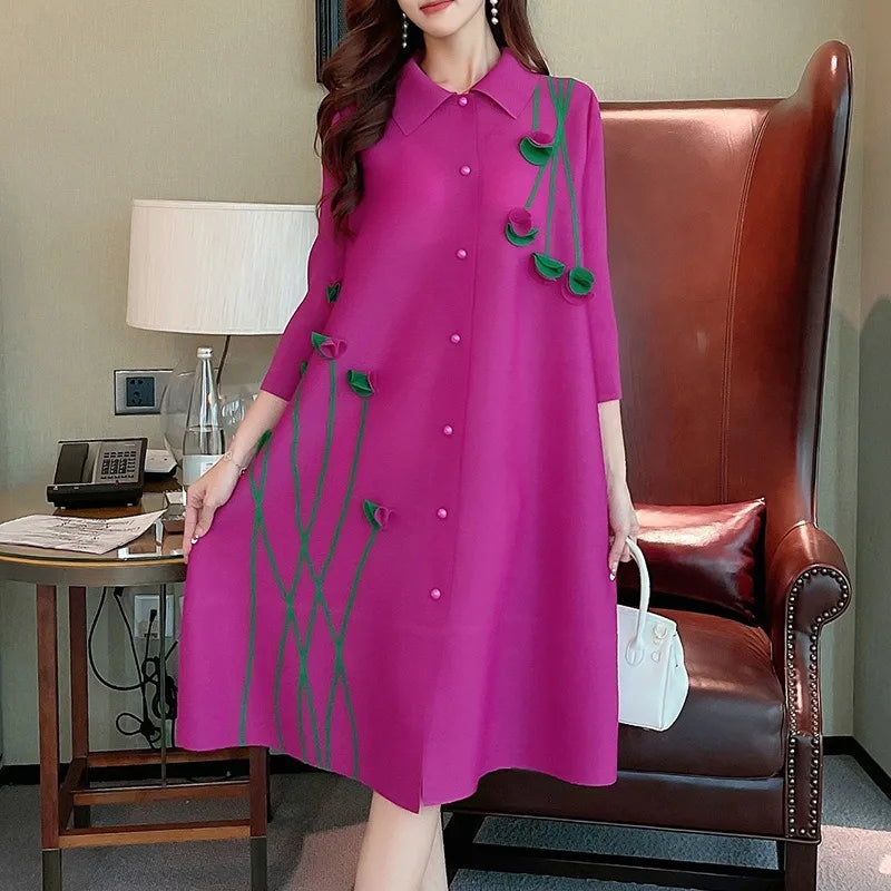 Pleated Women's Spring Cardigan Dress Pleated Dress