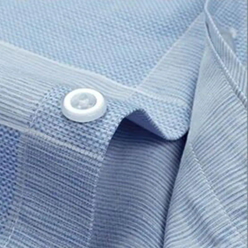 Men's Short-Sleeved White Dress Shirts Classic Plaid Stripes Cotton Slim Business Casual