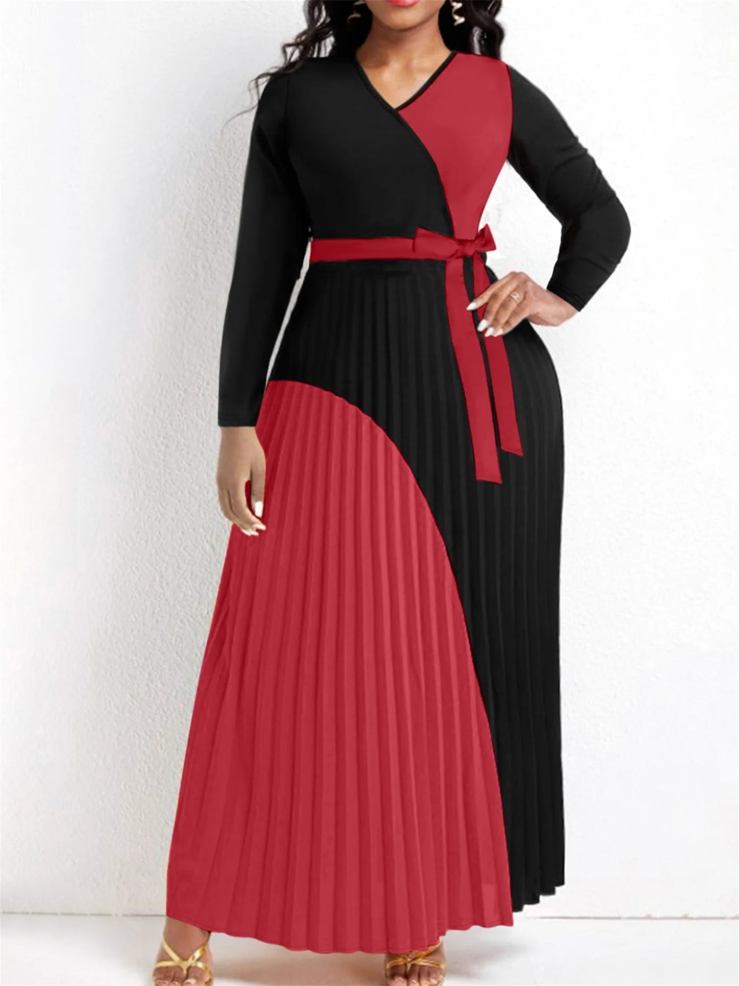 Elegant Fall Maxi Dresses Bandage  Pleated A Line Dress