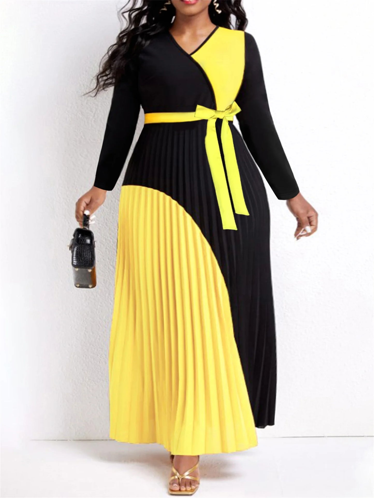 Elegant Fall Maxi Dresses Bandage  Pleated A Line Dress