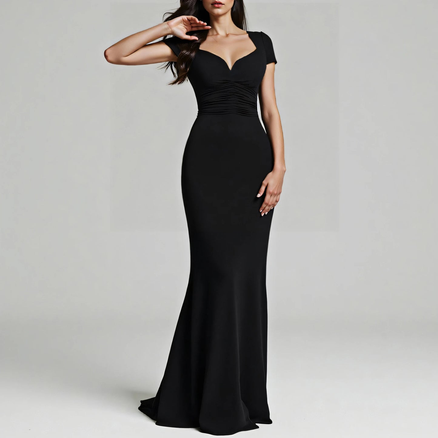 Women's Dresses All Season Party Elegant Solid Color Short Sleeve Plunge Neck Maxi