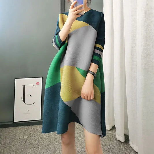 Fashion O-Neck Printed Loose Mini Dress Women's Clothing Oversized Casual Dresses