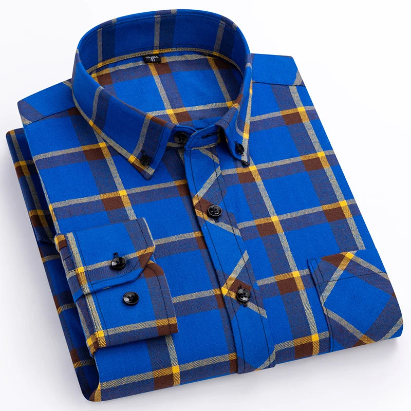 Navy long-sleeve shirts men slim fit casual plain shirt