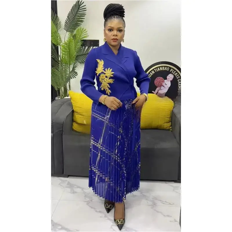 Pleats Dresses Printed Suit Collar Loose Women's Dress