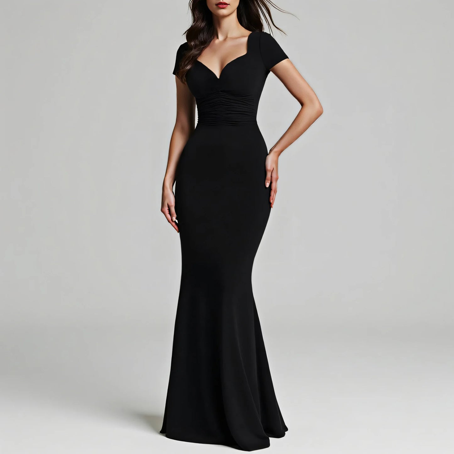 Women's Dresses All Season Party Elegant Solid Color Short Sleeve Plunge Neck Maxi