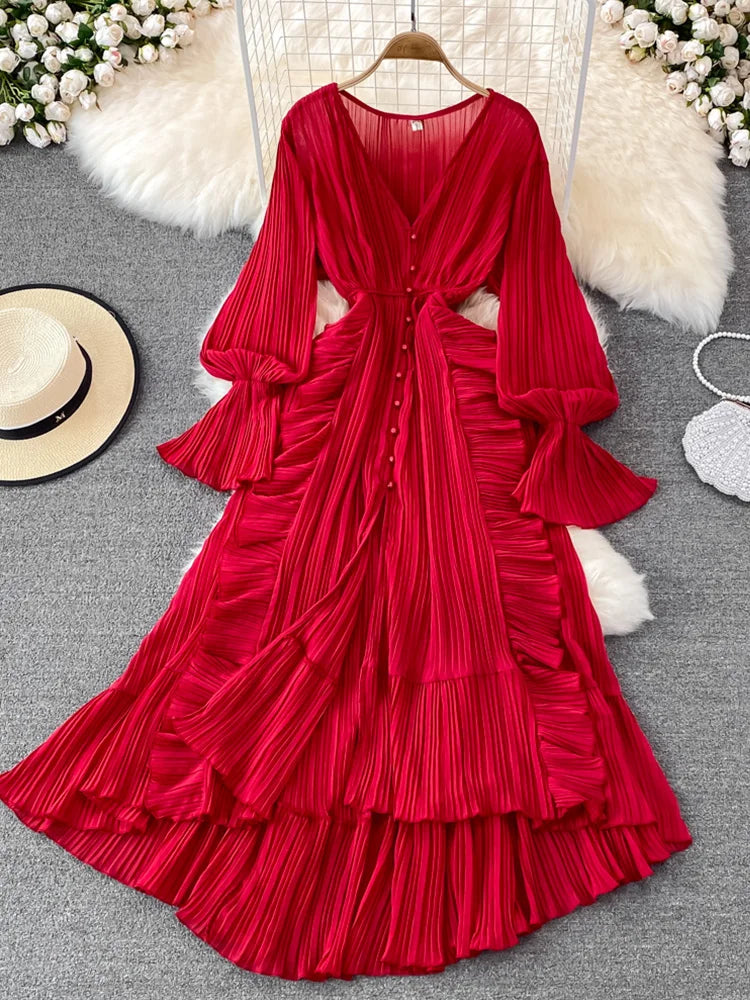 Ankle Length Long Dresses Puff Sleeve Lace Elegant Evening Party Summer Dress