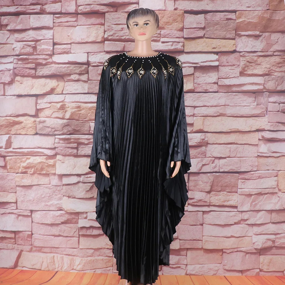 Denicy Plus Size Dresses Long Sleeve Pleated Long Maxi Free SIZE