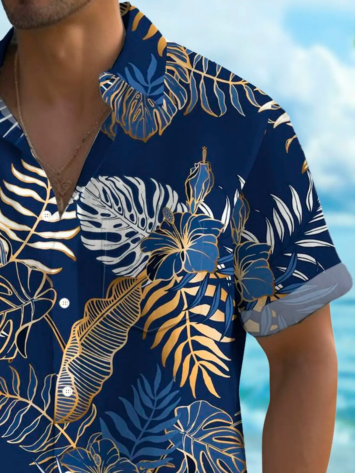 Hawaiian Print Men's Shirt Casual Summer Turndown Short Sleeve Shirt