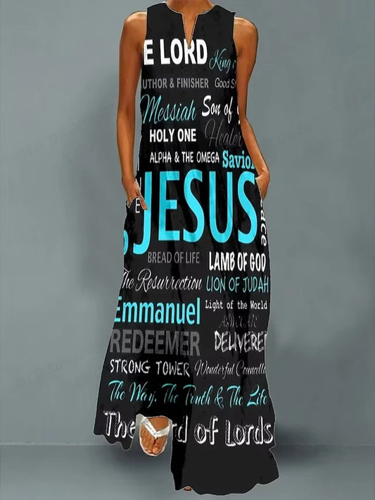Christian Jesus Dress Women Fashion Party Evening Dresses Maxi Long Dress Letter Print Robes