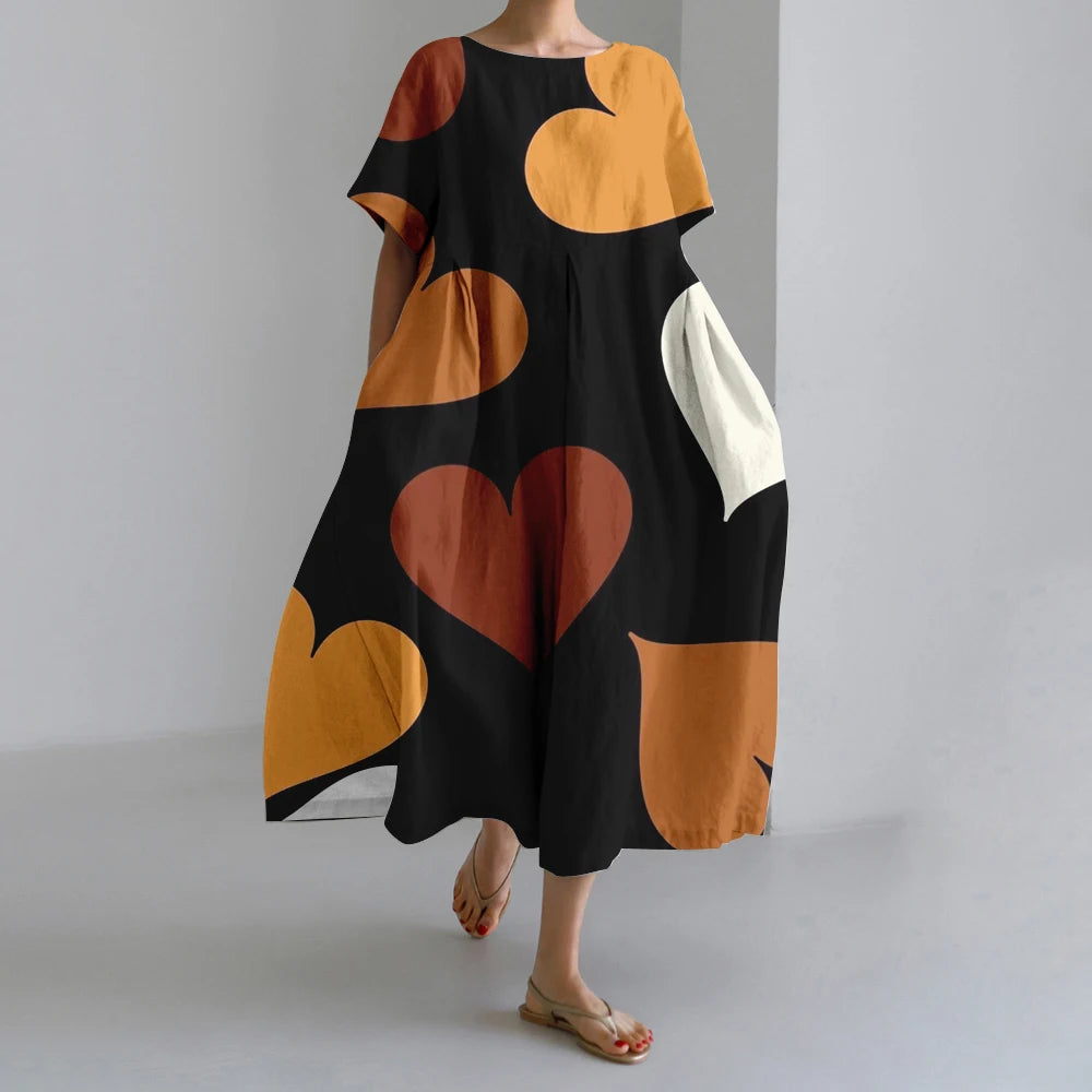 Summer Vintage Ethnic Printed Women Oversized Casual Loose Vacation Dress