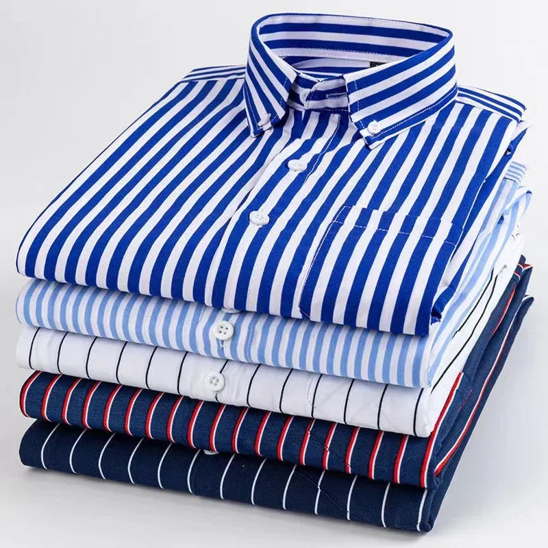 Men's Casual Shirts Classic Black White Striped Long Sleeve Shirts