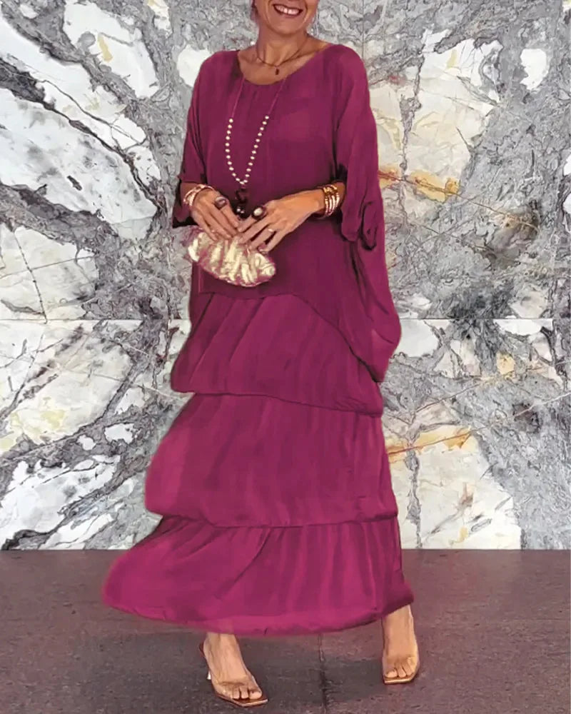 Women's Elegant Long Dress Fashion Round Neck Bat Sleeves Plus Size