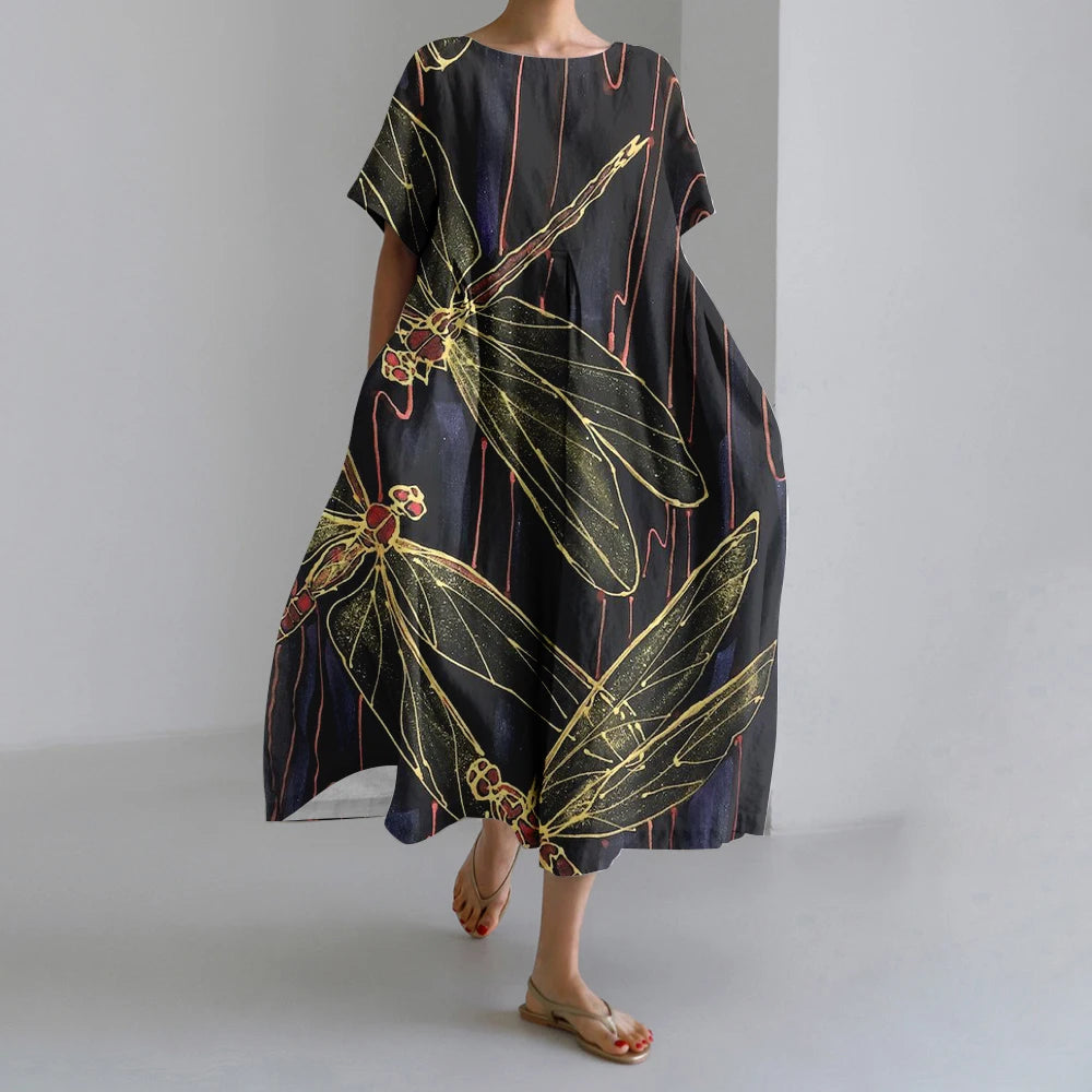 Summer Vintage Ethnic Printed Women Oversized Casual Loose Vacation Dress