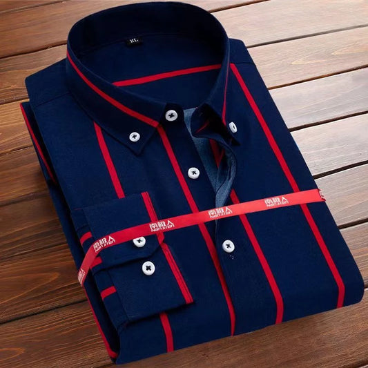 Men's Casual Shirts Classic Black White Striped Long Sleeve Shirts