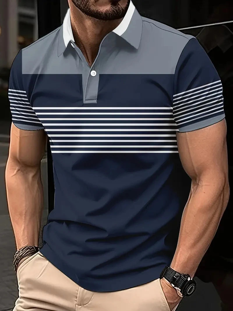 Mens striped summer short sleeved lapel  polo shirt business