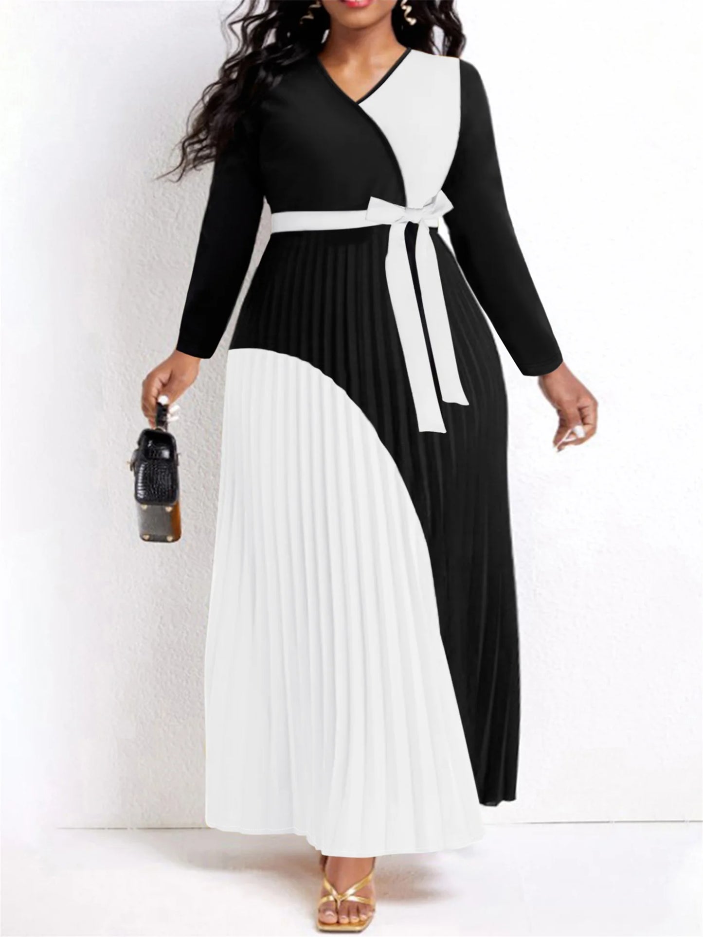 Elegant Fall Maxi Dresses Bandage  Pleated A Line Dress