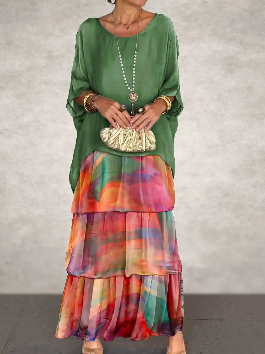 Women's Elegant Long Dress Fashion Round Neck Bat Sleeves Plus Size