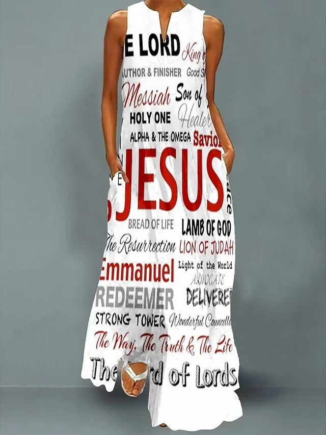 Christian Jesus Dress Women Fashion Party Evening Dresses Maxi Long Dress Letter Print Robes