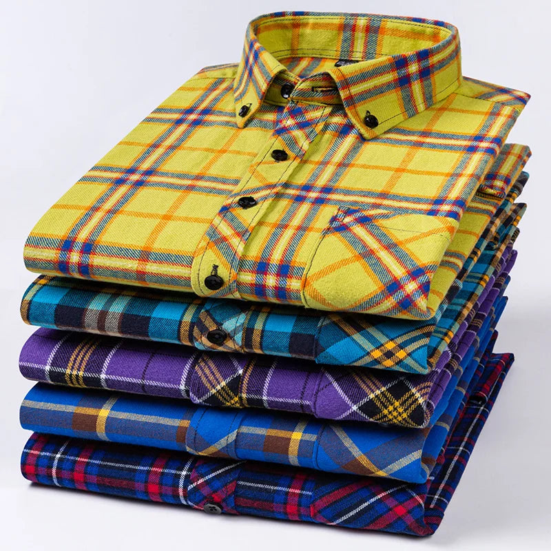 Men long-sleeve dress shirts slim fit casual plaid Red shirt
