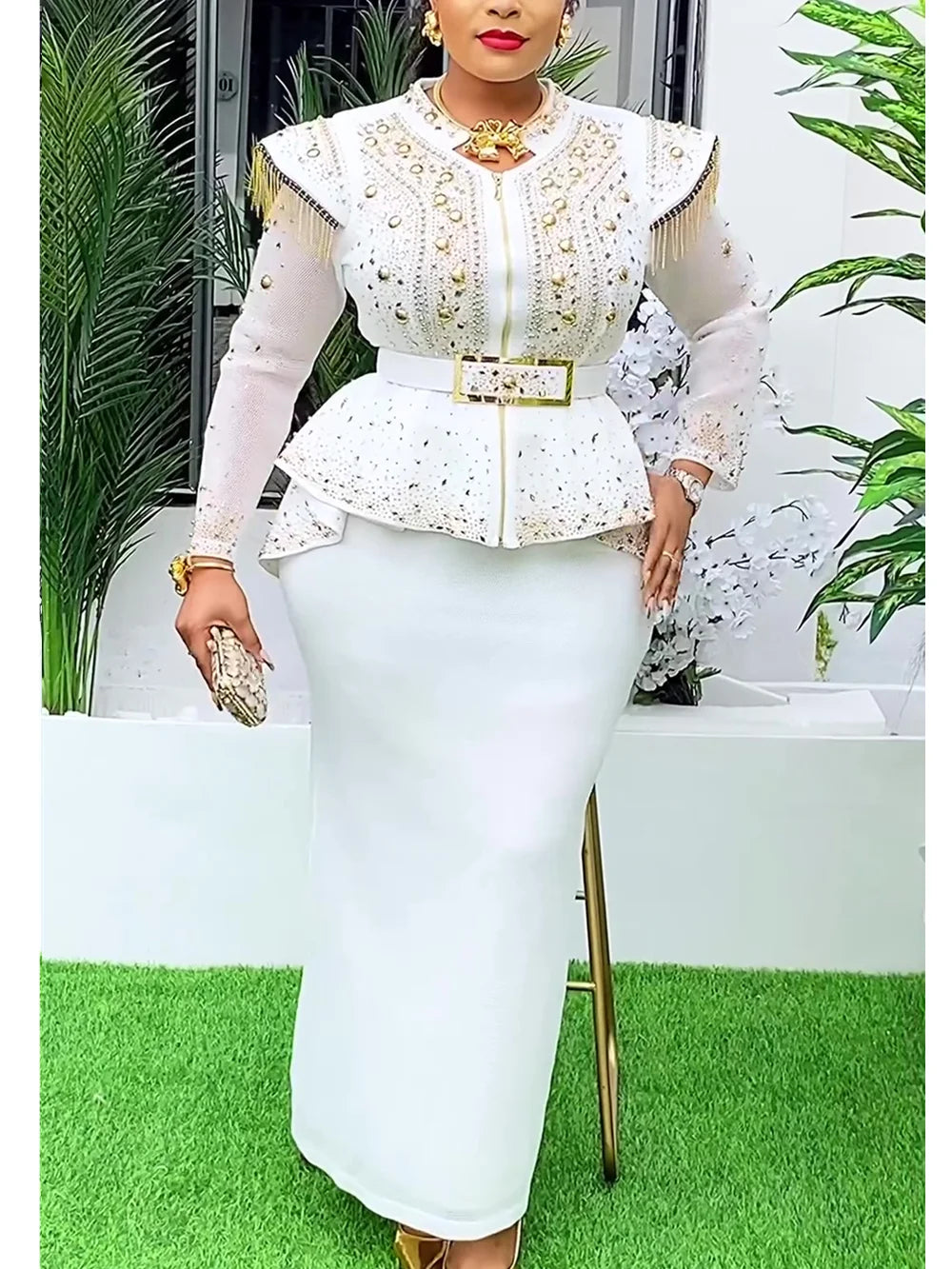 Women 2 PCS Sets Tops And Skirts Suits  Outfits Gown Plus Size Wedding Party Dresses