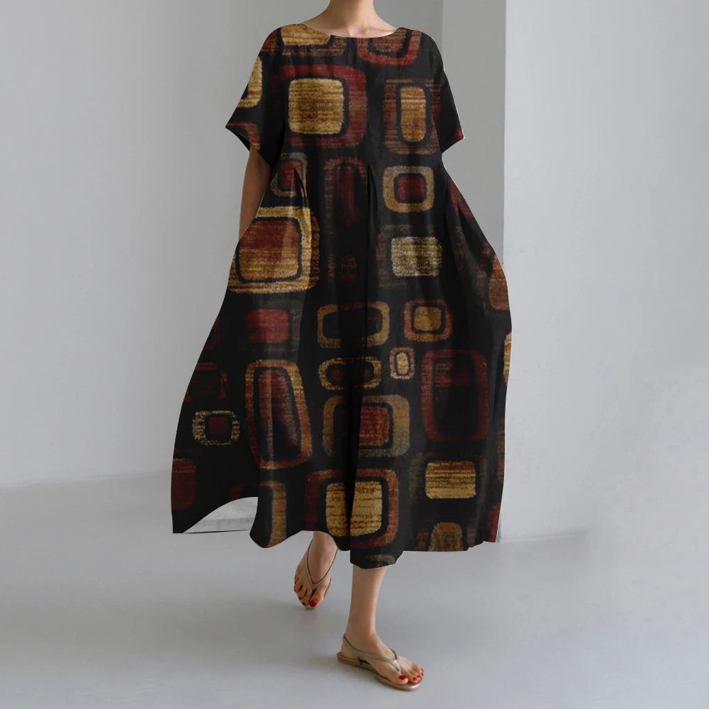 Summer Vintage Ethnic Printed Women Oversized Casual Loose Vacation Dress