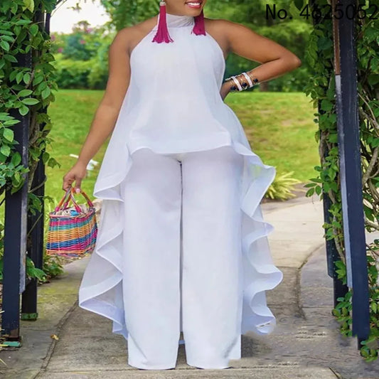 2 Piece Set Chiffon Tops + Pants Trousers Suits Party Dresses Lady