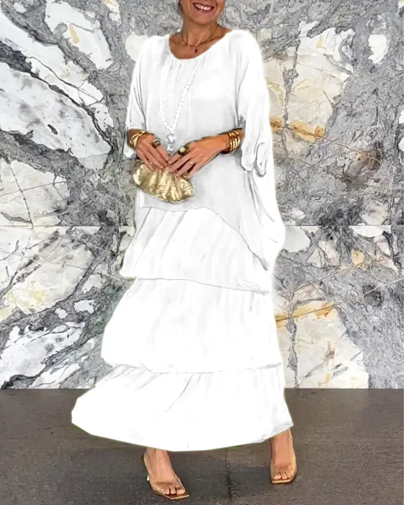 Women's Elegant Long Dress Fashion Round Neck Bat Sleeves Plus Size