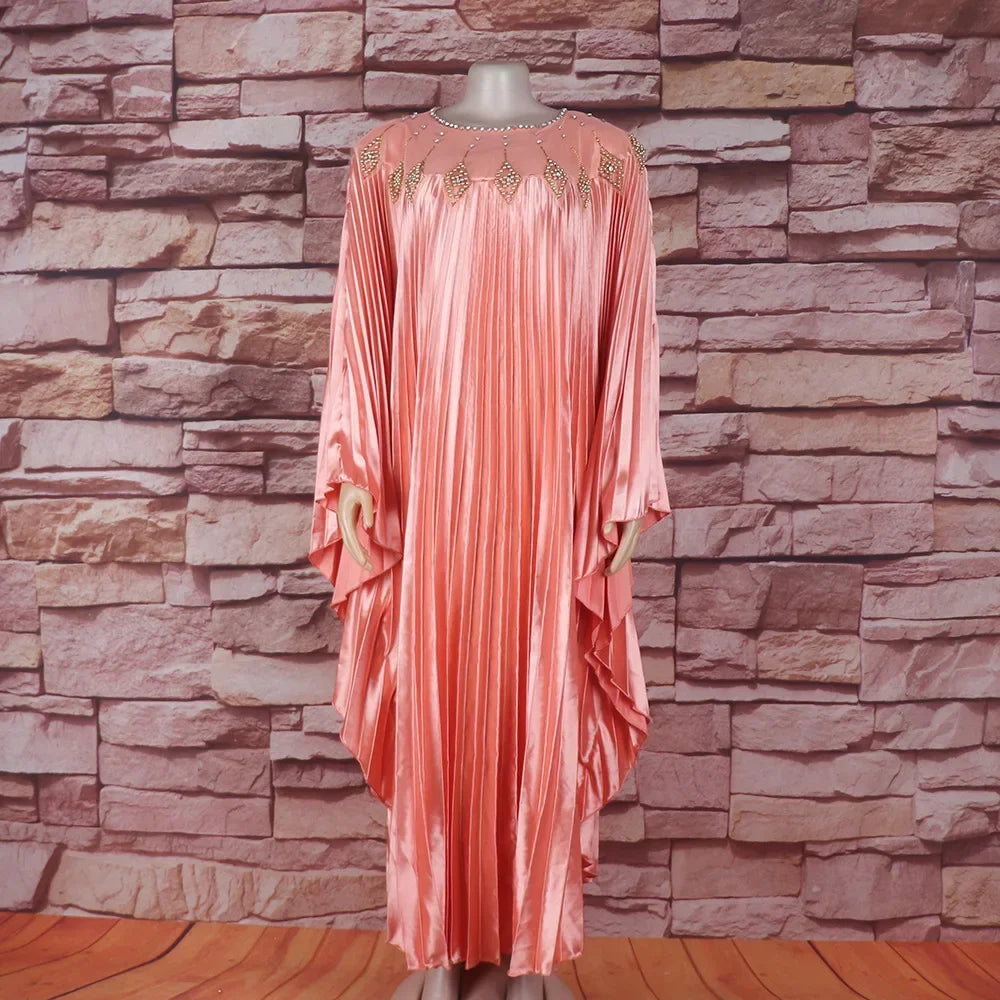 Denicy Plus Size Dresses Long Sleeve Pleated Long Maxi Free SIZE